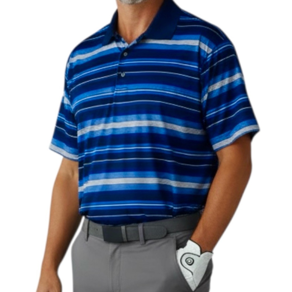 Walter Hagen Polo Shirt Men's 2XL Blue Striped Performance Golf Logo